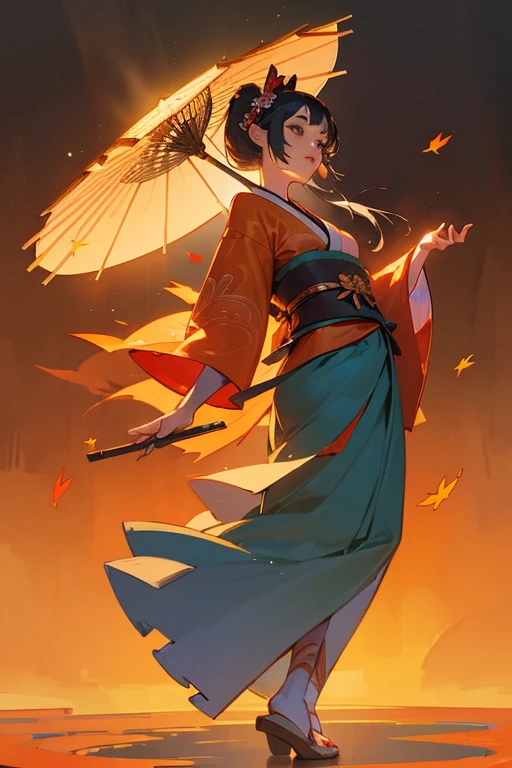 (Super elaborate CG Unity 8K wallpaper), (masterpiece), (highest quality), (realistic), geisha, kimono, dance, elf, pointed ears, ((best quality)), (super detailed)), (((photo)), autumn Japan forest  