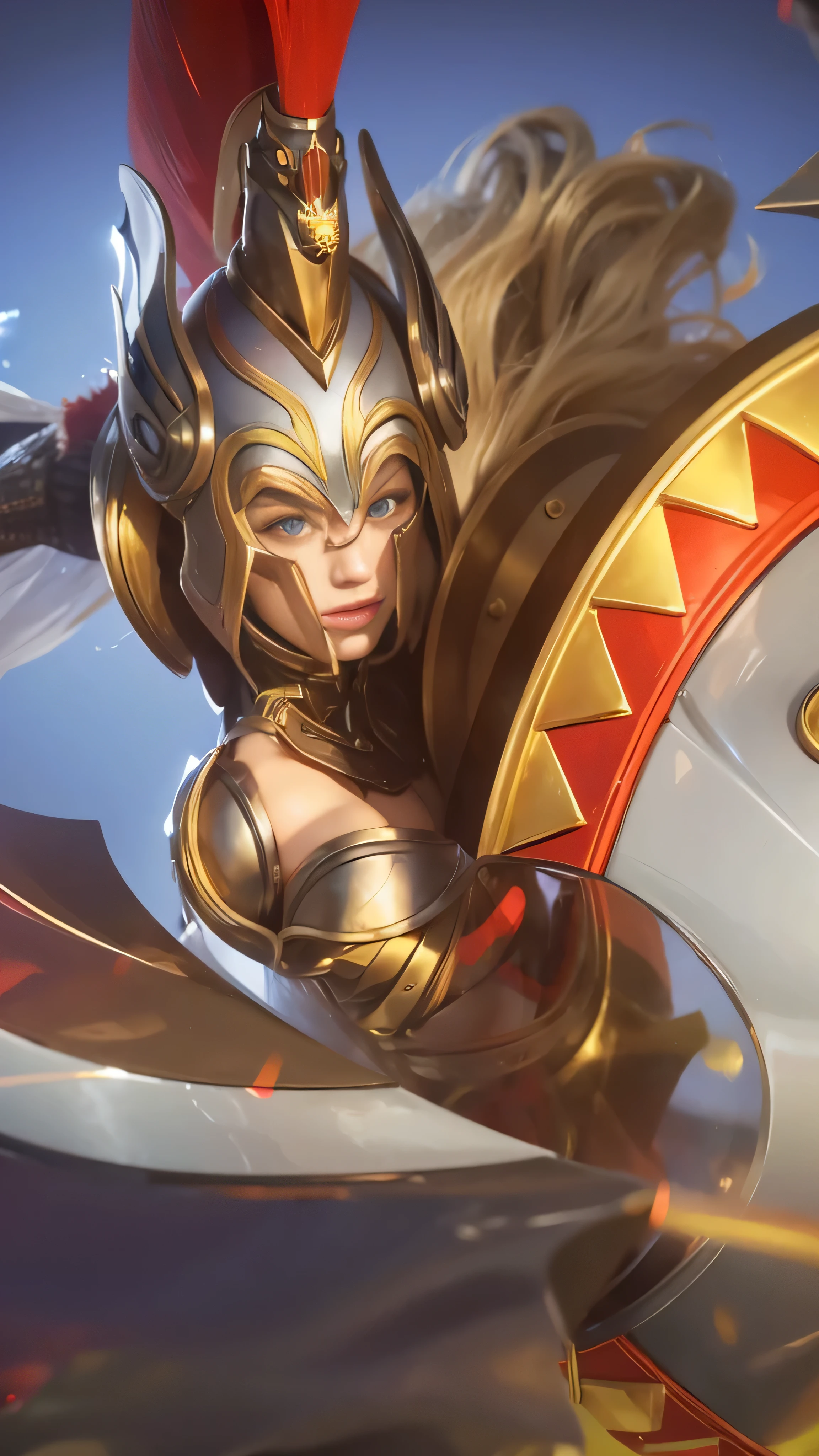 8k, very detailed, close up of a woman in a helmet, blue eyes
