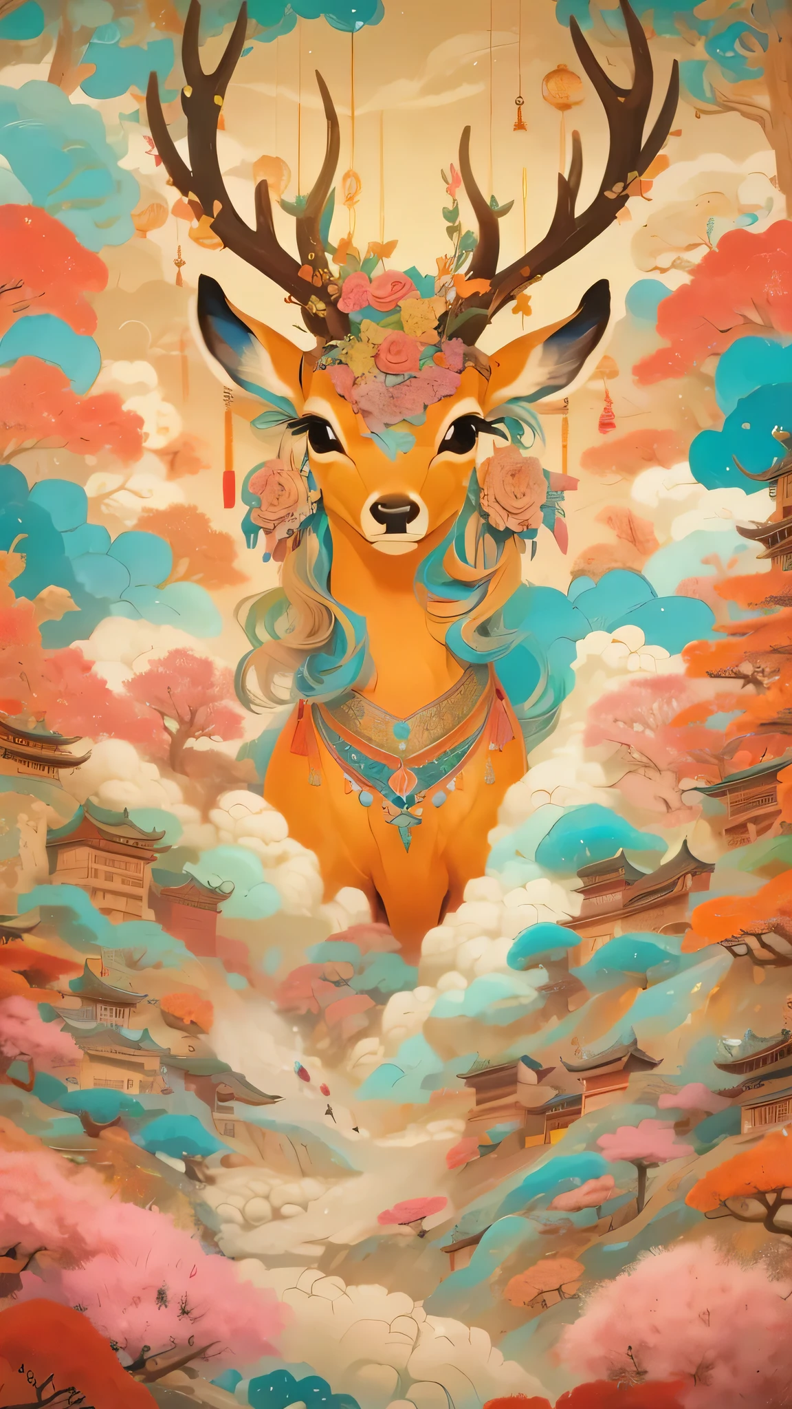 Dunhuang three-dimensional deer drawing,Deer antlers decoration in Chinese style