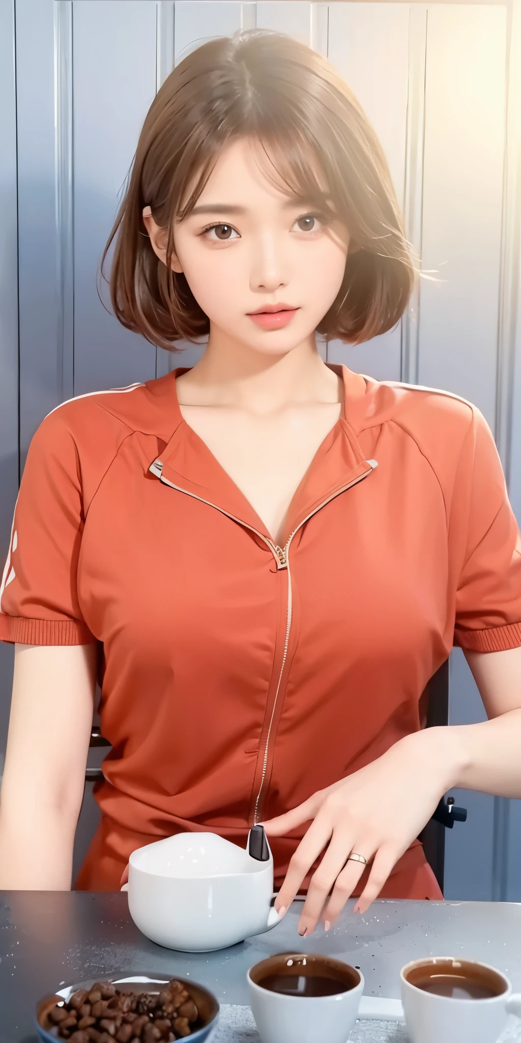 1girl, brown hair, brown eyes, high quality, ultra detailed, masterpiece, realistic,clothes