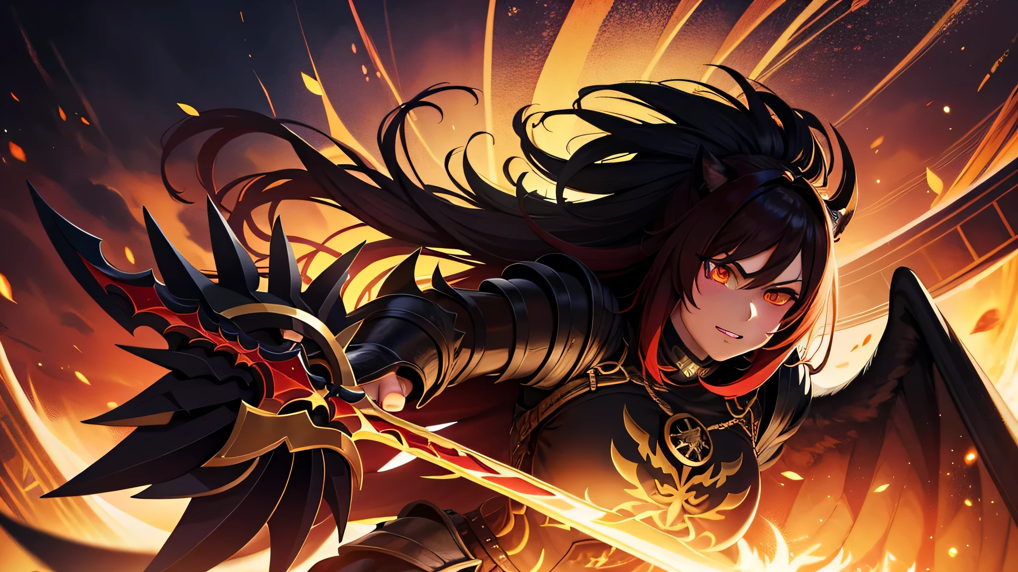 Black pig,Gothic Phoenix,Gold armor,buck teeth,giant axe,mane hair,red color eyes,The eyes glow red