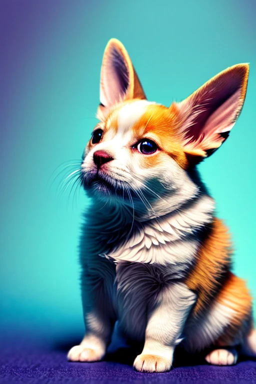 (best quality,high-res), bright and vibrant colors, magical background, whimsical lighting, fluffy ears and tail, big expressive eyes, small and chubby body, playful pose, fantasy theme, unique and intricate details, dynamic and energetic.