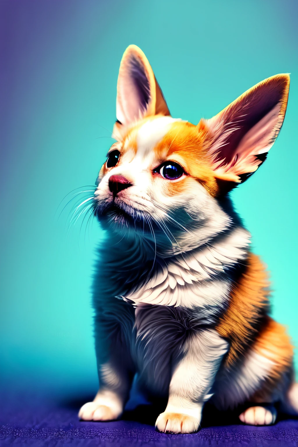 (best quality,high-res), bright and vibrant colors, magical background, whimsical lighting, fluffy ears and tail, big expressive eyes, small and chubby body, playful pose, fantasy theme, unique and intricate details, dynamic and energetic.
