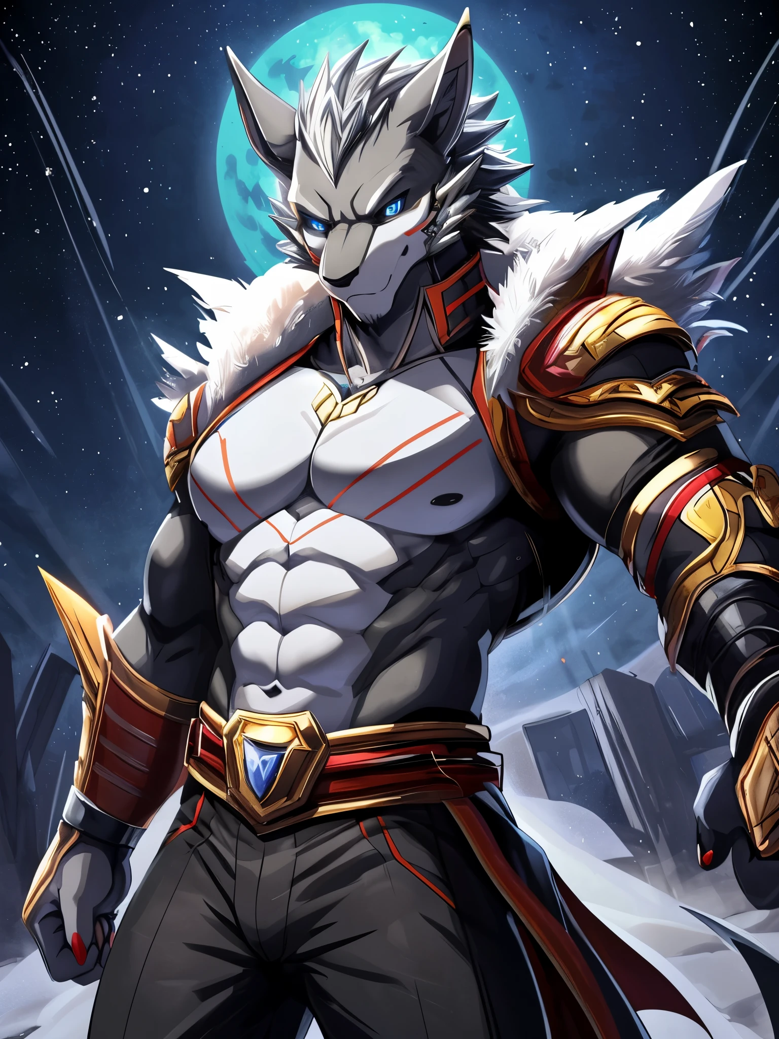 Solo, Male, (Muscular), sacrifices, (male anthro wolf):1.3, grey body,Kneel, (Kamimei):1.3, (komono:1.4) (DOA):1.23, Detailed eyes, lizard tail, ，((half-body portrait)), (Detailed eyes, Yellow eyes are always red, Grey rind，blue stripe，Sharp claws，Cute beast claws，drools，Fluid spills from the lower body，Milk spilled all over the floor，glowing light eyes):1.1, (exteriors:1.35), the night， Be red in the face，standing on your feet，Collar，submit to，drunk，enjoying，looking to the camera，Extend your palm towards the camera，having fun（Particle，glowworm，blue glowing）：1.3，detailedbackground，realisticlying，realistic hand，8k hdr，（Dark shadows，Wide dynamic range，hdr，low-light：1.2），author：Rystahl, Star Fox, Male, (A detailed), fluffly, Solo, , fotorealistisch, ((clear structural details)), meticuloso , A detailed eye, (Redness of the eyes), ((Red glowing eyes)), Evil smile, Smile, slenderness, soft, 4K, Excellent quality, high detal, Detailed fur, ((The tail is in the right place)  author：virtyalfobo
