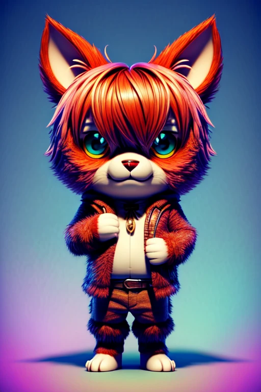 (best quality,high-res), bright and vibrant colors, magical background, whimsical lighting, fluffy ears and tail, big expressive eyes, small and chubby body, playful pose, fantasy theme, unique and intricate details, dynamic and energetic, FANTZ MONSTER DESIGN, a cute furry male creature with hair made out of style-nebmagic, chibi style, super adorable,