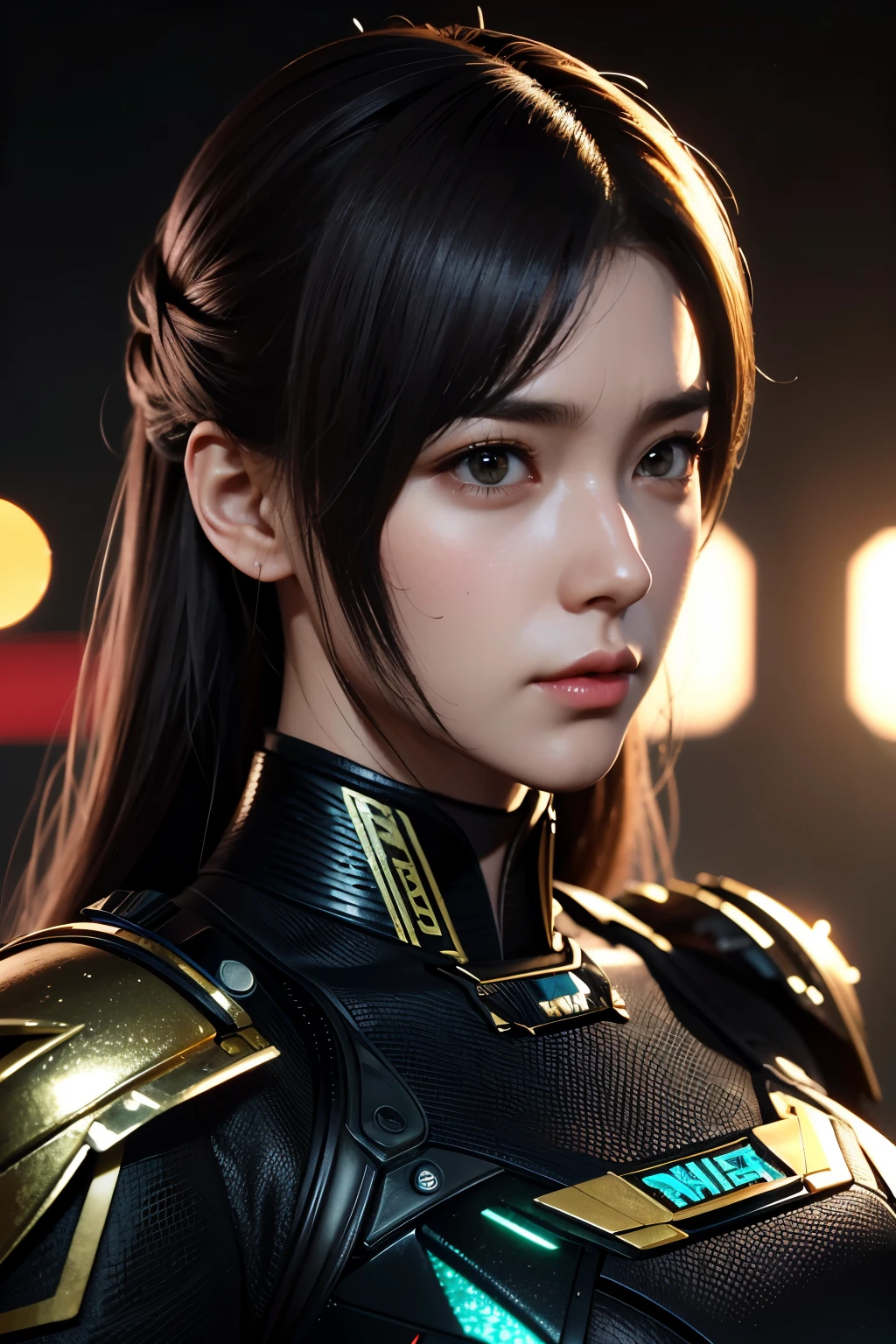 Masterpiece，The best qualities，Very high resolution，8K，((Portrait))，((Head close-up))，Original photo，real photo，数码摄影， (Cyberpunk-style female cops of the future world)，(Fighting girl)，22岁少女，(Long hair in a casual style，Blue)，An eye rich in detail，((Lachrymal nevus))，嘴唇光泽，(优雅迷人，冷漠高贵)，(Future combat clothing full of mechanical style，A garment that combines the characteristics of a police uniform，A fancy badge，An intricate pattern of clothing，Glittering jewels，Joint Armor，Metallic luster，Power Armor，Red and white)，赛博朋克人物，未来风格， 拍照姿势，街道背景，Movie lights，Ray tracing，Game CG，((3D Unreal Engine))，oc渲染反射纹理