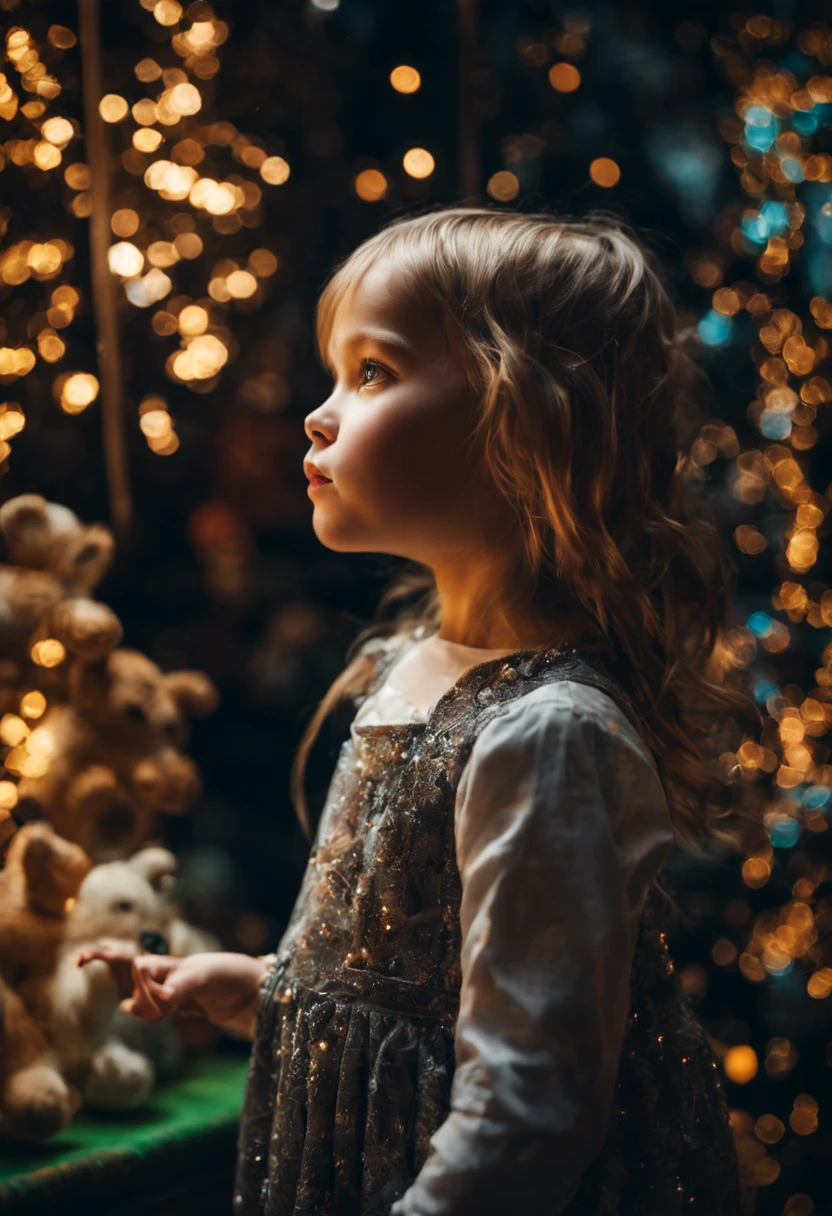 Extremely detailed cinematic film still photography of a cute girl looking in wonder at a magnificent (Hamleys toy window display:1.2) with stuffed animalireflies! Bokeh! by Anna Ditroid Jones & Januz Miralles & Hikari Shimoda :: swirling sparkles : highly detailed : nacreous filigree : intricate motifs :: photorealistic :: volumetric lighting :: organic tracery : geometric constellations map by Wolfgang Elmer : perfect composition : digital painting : artstation : smooth : sharp focus : sparkling particles : depth of field, intricate details, HDR, beautifully shot, hyperrealistic, sharp focus, 64 megapixels, perfect composition, high contrast, cinematic, atmospheric, moody