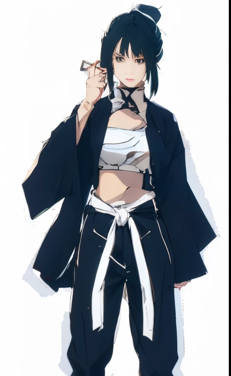 a drawing of a woman in a black jacket and white top, sasuke uchiha, itachi uchiha, itachi, 2 d anime style, hinata hyuga, itatchi uchiha, kunoichi, hinata hyuga from naruto, from naruto, akatsuki akira, anime style character, female anime character, anime style”, Lan Fang,黑色长头发,钢之炼金术师,女杀手,黑色汉服,,女忍者,黑衣,女仆人,黑色长发女杀手,女家臣,黑发女忍者