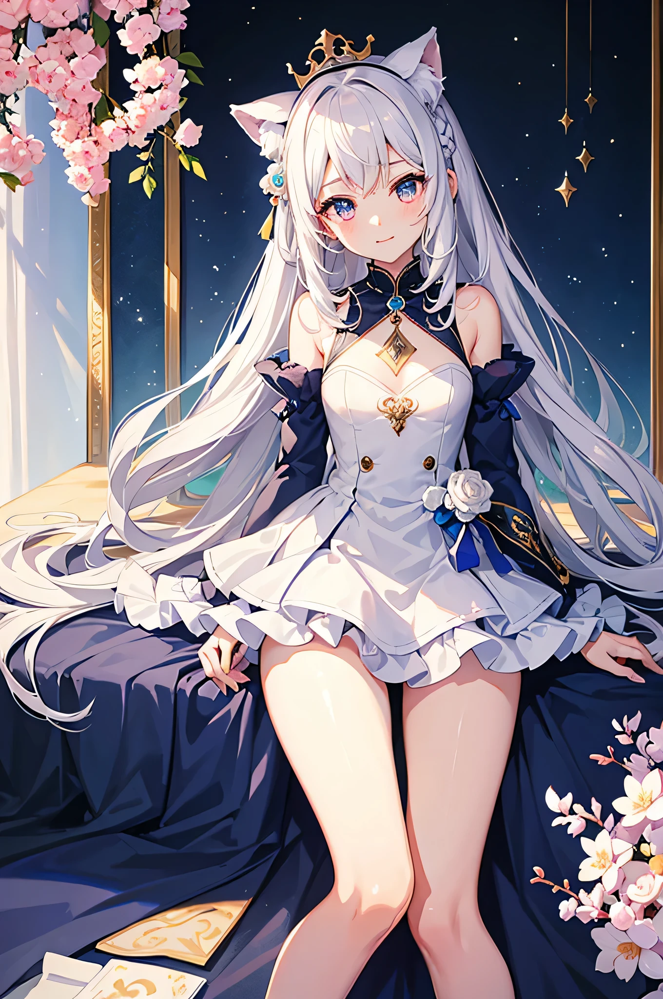 A woman, masterpiece masterpiece, super fine photo,, best quality, super high resolution, photorealistic realism, sunlight, full body portrait, amazing beautiful angel, beauty, masterpiece, super fine photo, anime style, best quality, super high resolution, photorealistic photorealism, full body portrait, amazing beauty, perfect figure, blue eyes, super detail, lying on bed, legs spread, beautiful face of details, silver white hair, light blue eyes