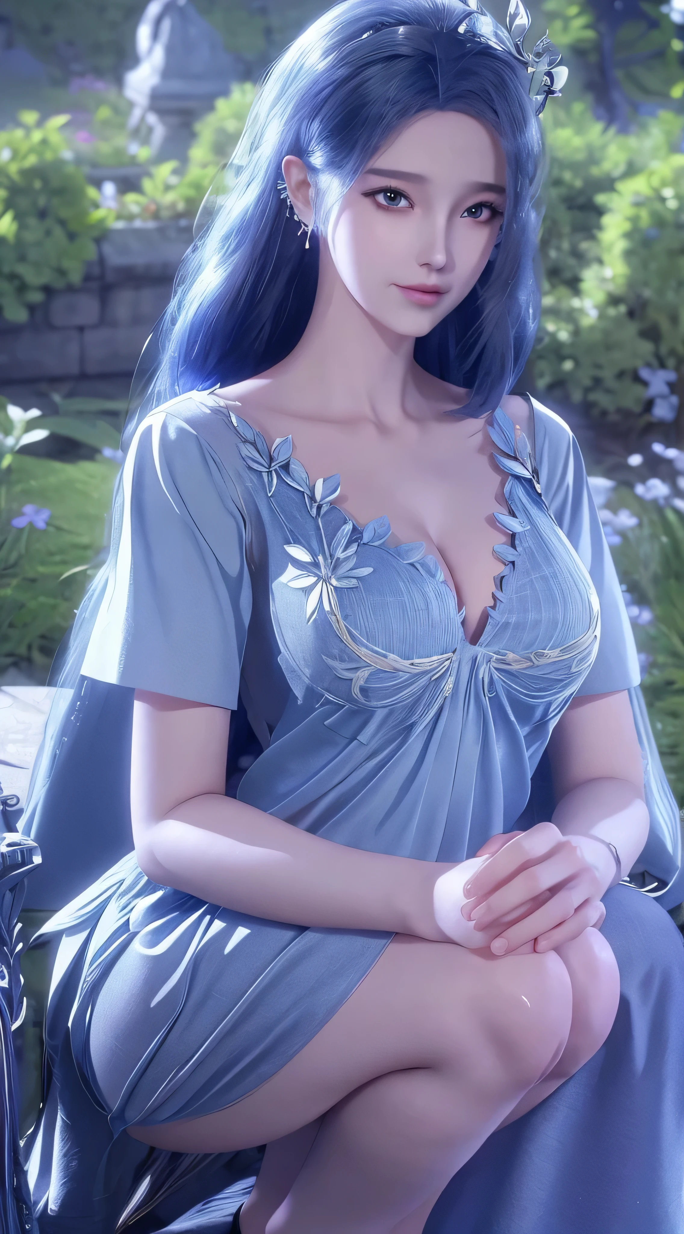 German woman in blue dress sitting on the windowsill, Cute anime waifu wearing nice clothes, Popular topics on cgstation, 8k high quality detailed art, Anime barbie doll dressed in white, Very detailed and beautiful fan art, Very detailed artgerm, squatting anime girl, flowing magic robe, Beautiful anime woman, wopsonsakimicchan