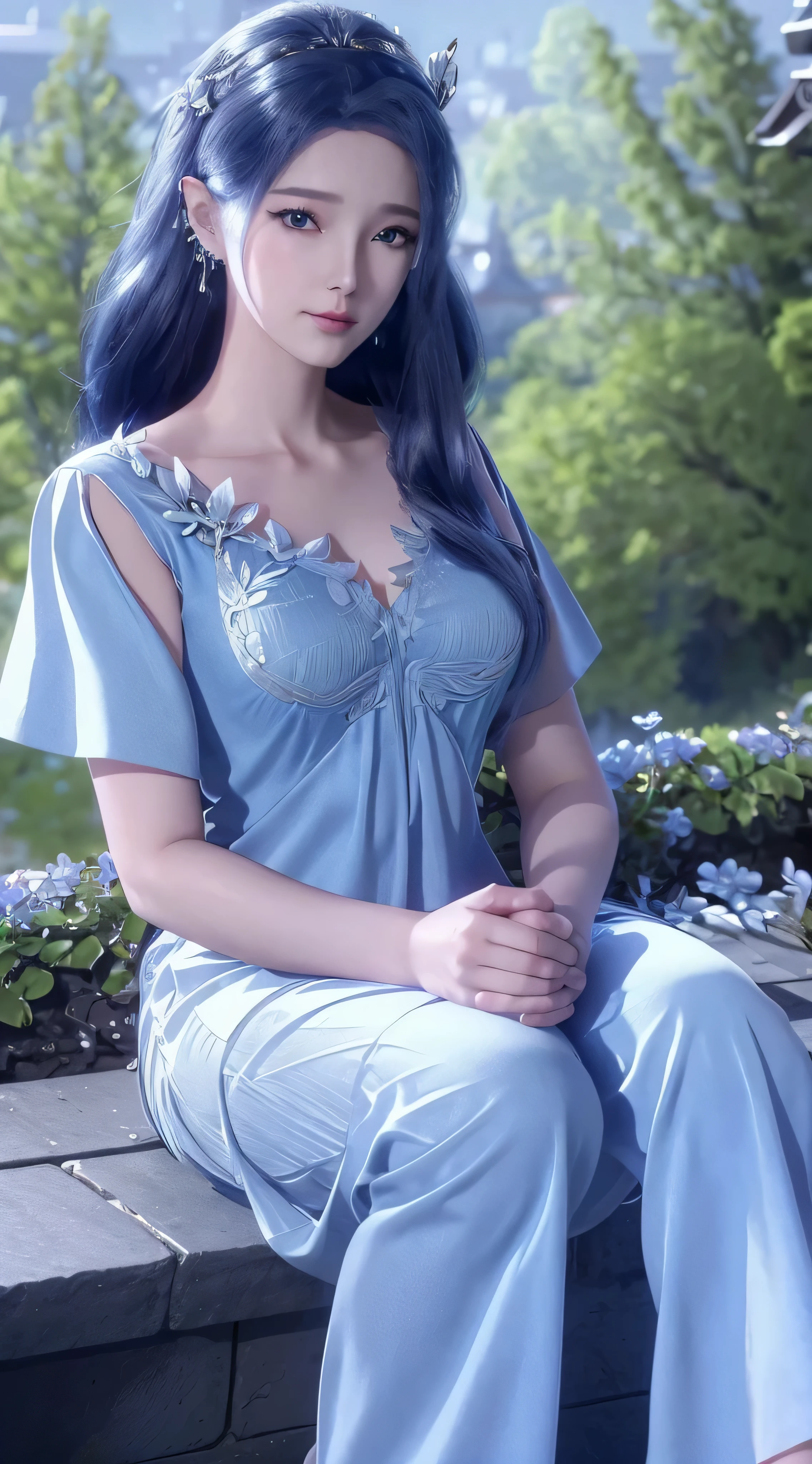 German woman in blue dress sitting on the windowsill, Cute anime waifu wearing nice clothes, Popular topics on cgstation, 8k high quality detailed art, Anime barbie doll dressed in white, Very detailed and beautiful fan art, Very detailed artgerm, squatting anime girl, flowing magic robe, Beautiful anime woman, wopsonsakimicchan