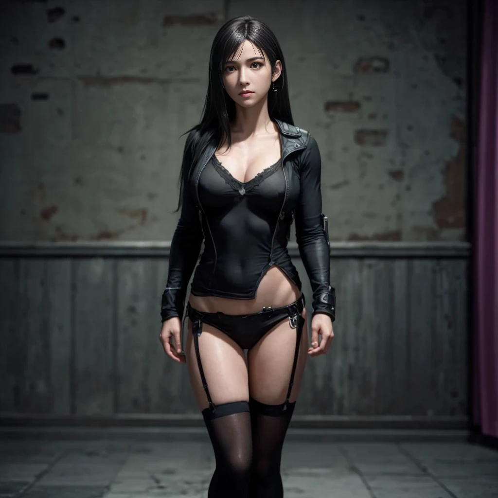 (best quality,ultra-detalhado),(Realistic:1.37),Tifa Lockhart,Rosto bonito e detalhado, textura ultra realista, rosto delicado, corpo delicado, Fit physique, serious expression