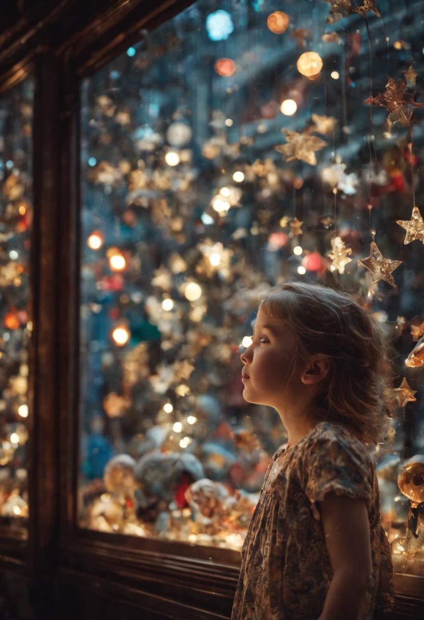 Extremely detailed cinematic film still photography of a cute girl looking in wonder at a magnificent (Hamleys toy window display:1.2) with stuffed animalireflies! Bokeh! by Anna Ditroid Jones & Januz Miralles & Hikari Shimoda :: swirling sparkles : highly detailed : nacreous filigree : intricate motifs :: photorealistic :: volumetric lighting :: organic tracery : geometric constellations map by Wolfgang Elmer : perfect composition : digital painting : artstation : smooth : sharp focus : sparkling particles : depth of field, intricate details, HDR, beautifully shot, hyperrealistic, sharp focus, 64 megapixels, perfect composition, high contrast, cinematic, atmospheric, moody
