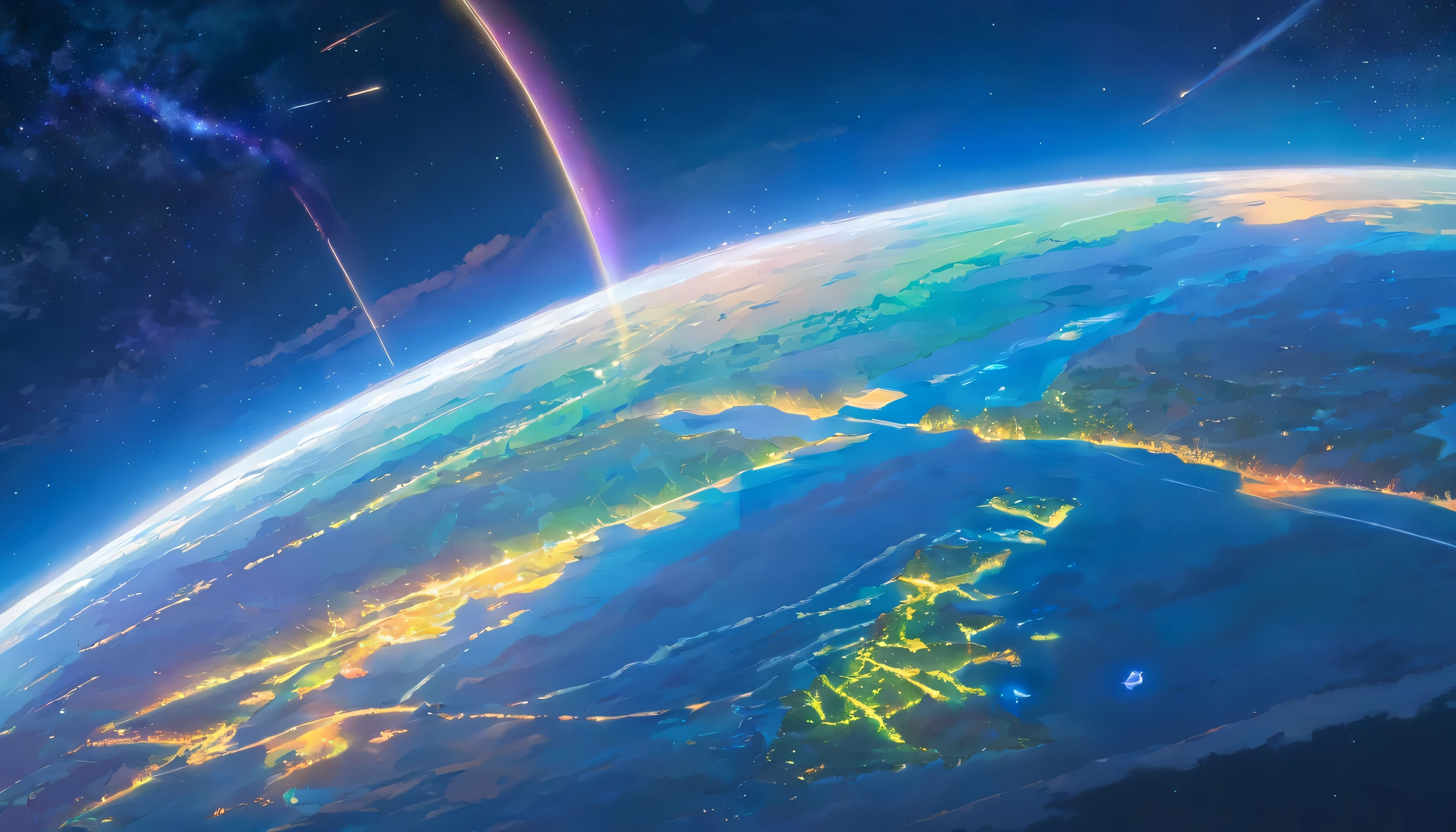 Earth seen from space,With background,masterpiece,highest quality