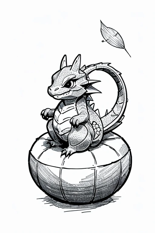 b/w coloring pake for kids, cute dragon sitting on a egg, sketch style, thick lines, low detail, no shading