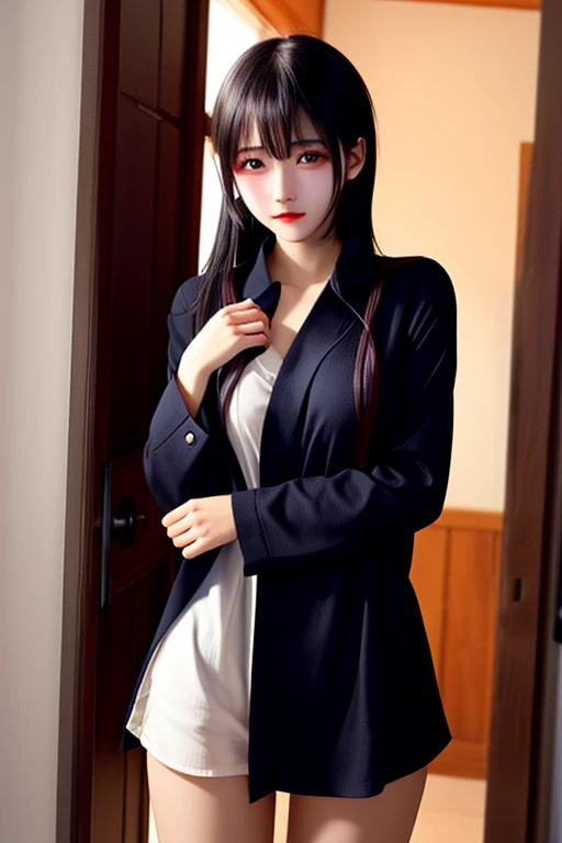 ulzzang-6500-v1.1, (raw photo:1.2), (photorealistic:1.4), beautiful detailed girl, very detailed eyes and face, beautiful detailed eyes, ridiculous, incredibly ridiculous, huge file size, super detailed, high resolution, very detailed, best quality, masterpiece, kemomimi, ((Japanese girls' high school uniform)), illustration, very detailed, CG, unified, 8k wallpaper, amazing, Fine details, masterpiece, best quality, very detailed CG uniform 8k wallpaper, light on face, cinematic lighting, 1girl, 16 years old, ((no panties)), ((dynamic pose))), (camel toe), (half), (pantyhose), (knee-bending leg sitting))