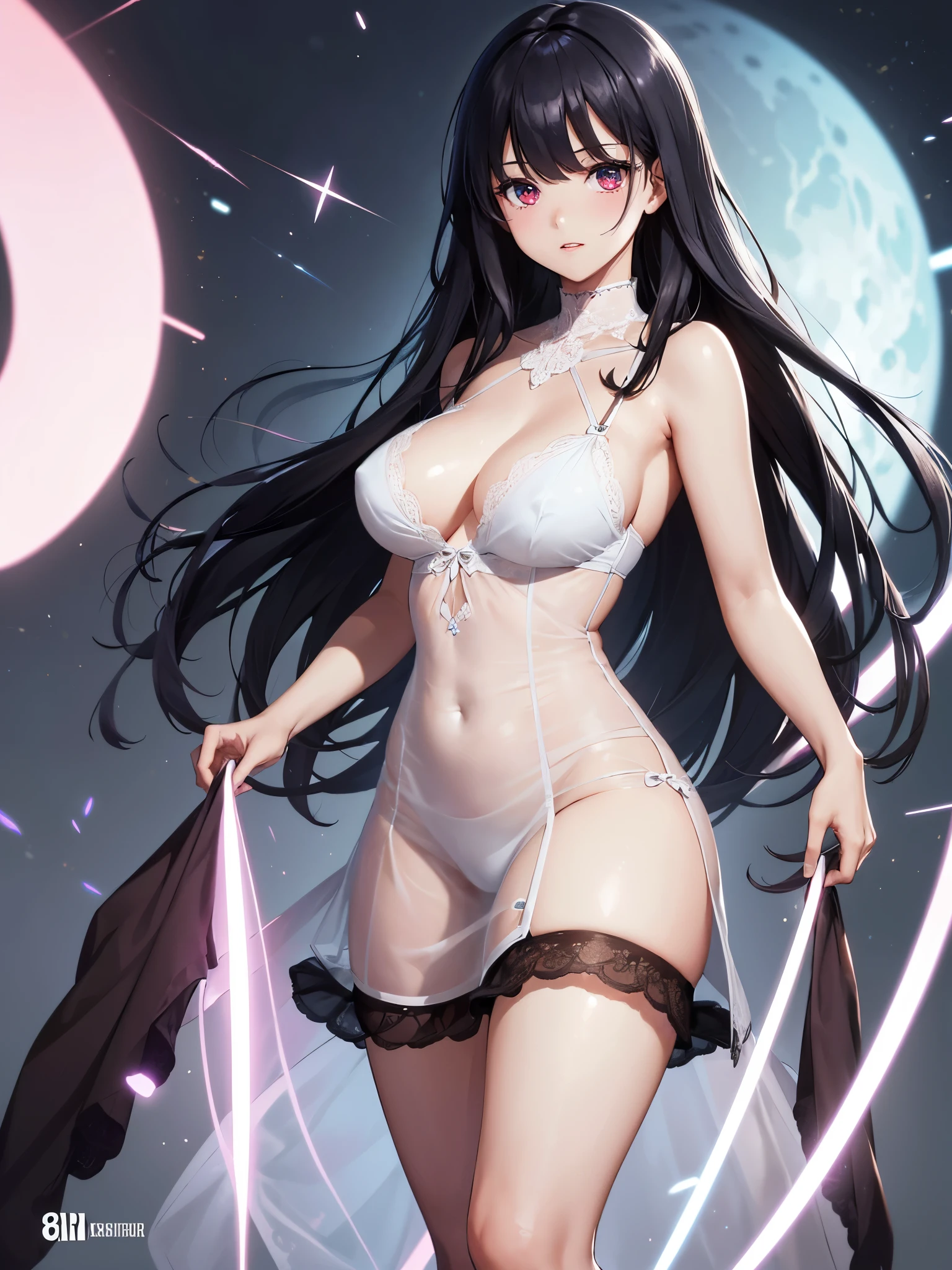 (1 girl),(high quality), (High resolution), (extremely detailed), (8K),(lower body shot),(she is wearing a nightgown and panties),(wearing black knee-high stockings)not wearing shoes,perfect writing,(Beautifully erect nipple shape:1.2),High resolutionの美しい目,(neutral white lighting:1.2),Walking around the city during the day