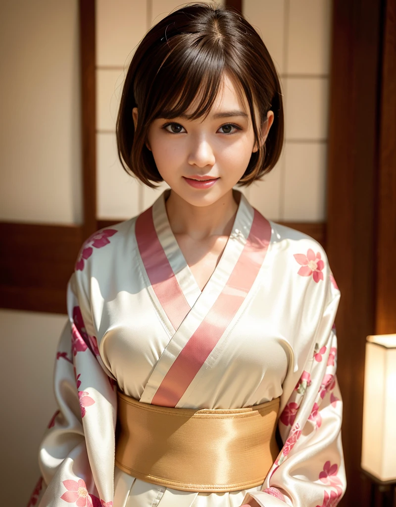 (high quality:1.2,Ultra-realistic) 、Detailed face、Detailed eyes、Beautiful Japanese Woman、22 years old、Black Hair,(Cleavage:1.2)、(one shoulder out),(one breast out:1.2),(nipples slip),The chest is on the table、ryokan, BREAK (wearing Japanese Checkered pattern yukata,obi),((ryokan yukata,onsen yukata)),Sitting at the table, (Big smile,Happy expression:Pure joy),she has (short hime cut hair with side bangs) and、 (Holding a large beer mug on the table)、(no bra,braless:1.3),(blushing:1.5),(drunk),