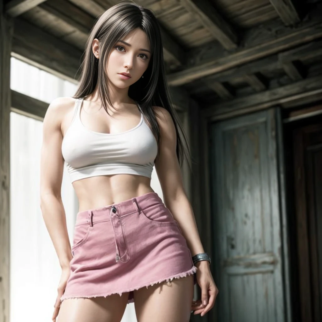 (best quality,ultra-detalhado),(Realistic:1.37),Tifa Lockhart,Rosto bonito e detalhado, textura ultra realista, rosto delicado, corpo delicado, Fit physique, serious expression