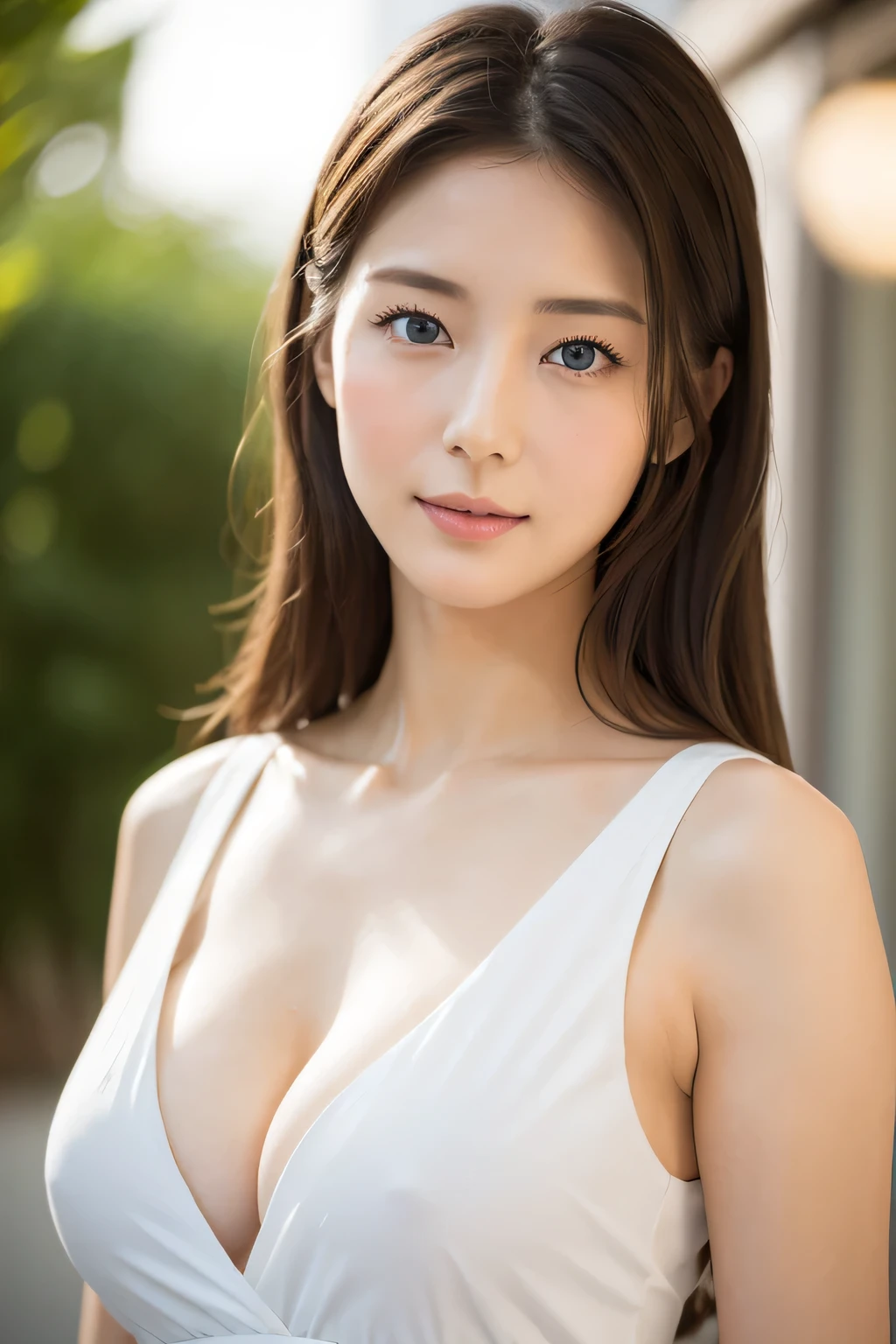 (highest quality,8K,masterpiece),
A woman in a white shirt and blue eyes poses for a photo, soft portrait shot 8K, beautiful south korean woman, beautiful young korean woman, korean girl, gorgeous young korean woman, Cute girl - well-groomed face, 8K art germany bokeh, beautiful girl model, korean woman, nice delicate face, beautiful and delicate face, beautiful asian girl,big breasts,emphasize cleavage,