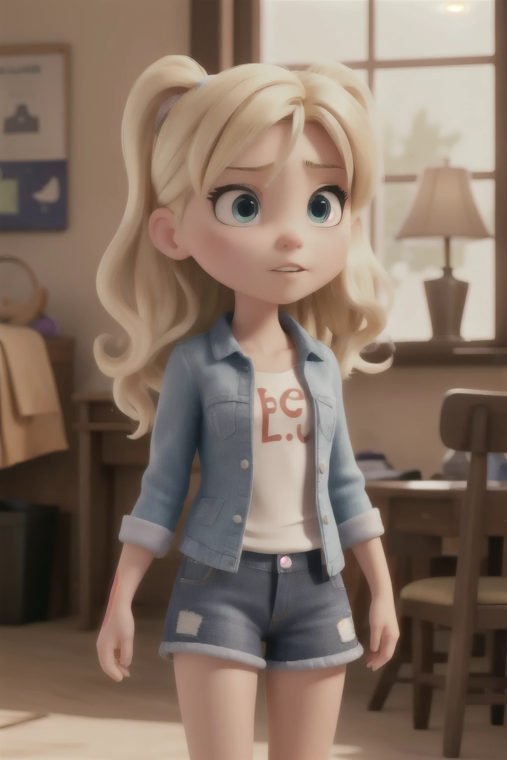A girl with blonde hair and she is mad