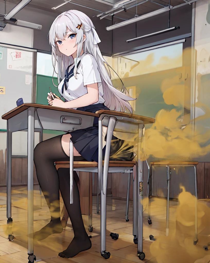 8K,(( 1 girl in)), Character focus,EVA ，‎Classroom，fart