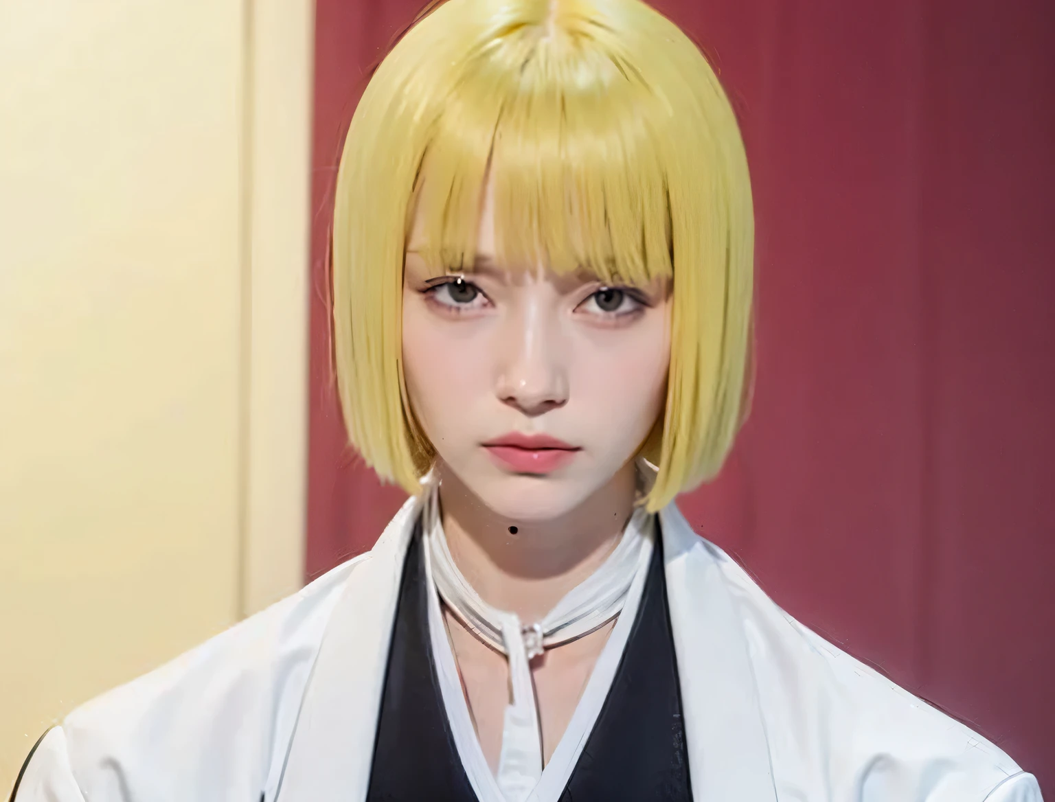 Man yellow hairstyles and black white clothes
