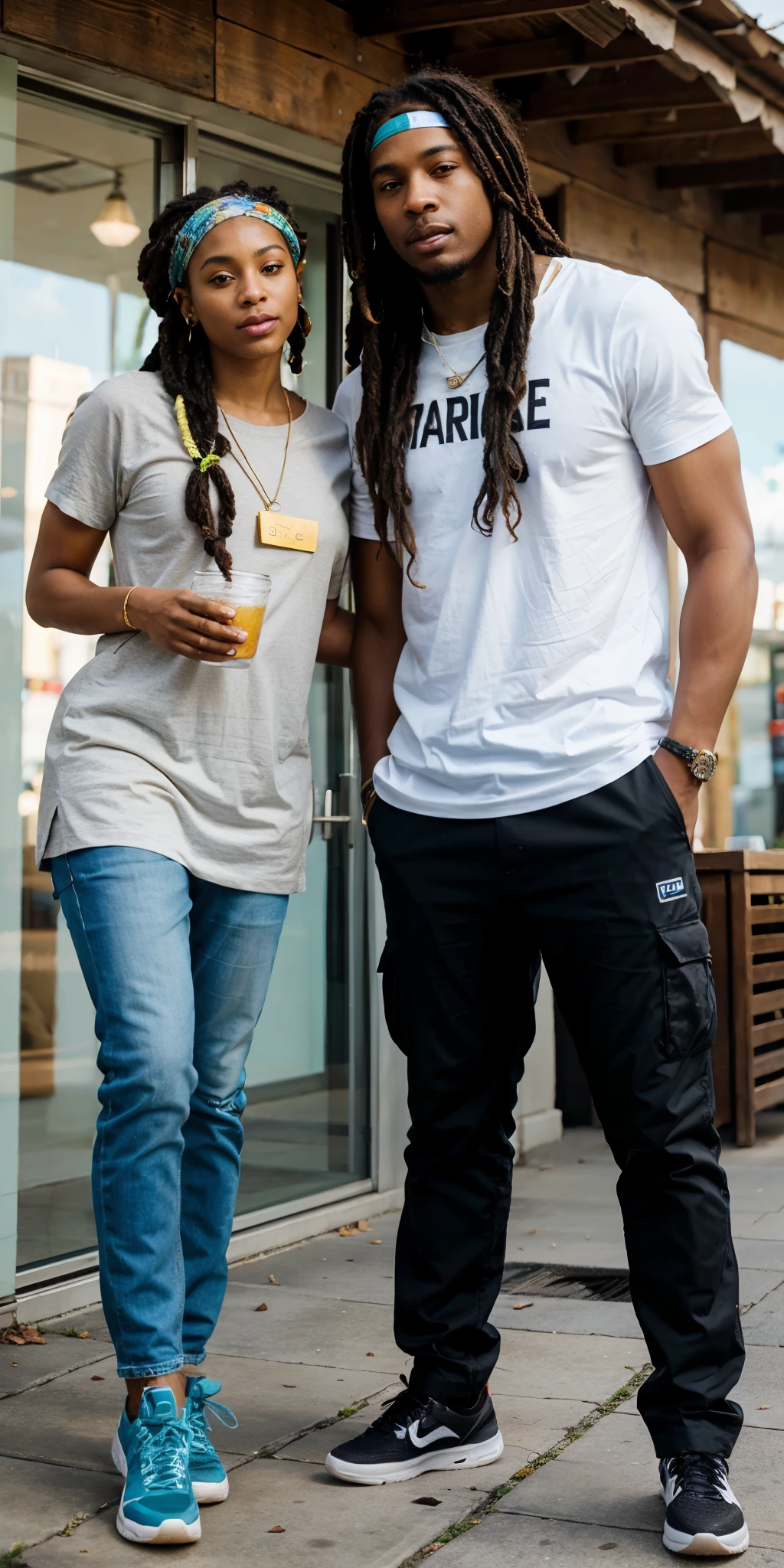 create me a full body tall light skinned black man with locs, 