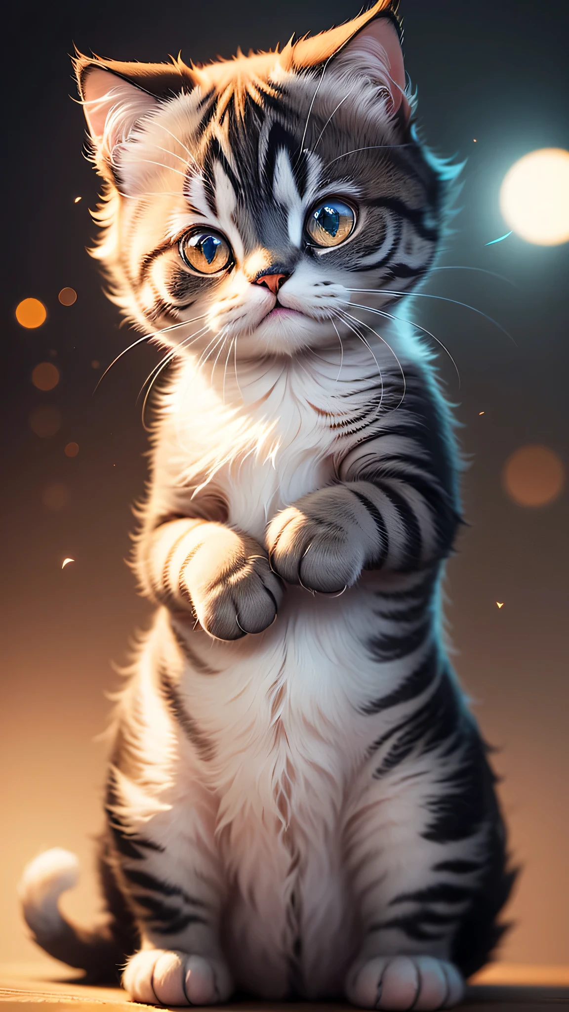 cute little surreal cat、scottish fold、droopy ears、Little、adorable fluffy、cinematic lighting effects、Charming、cute and quirky、fantasy art、Bokeh、digital painting、soft lighting、4K resolution、 photorealistic rendering、very detailed、a realistic masterpiece、professional photography、