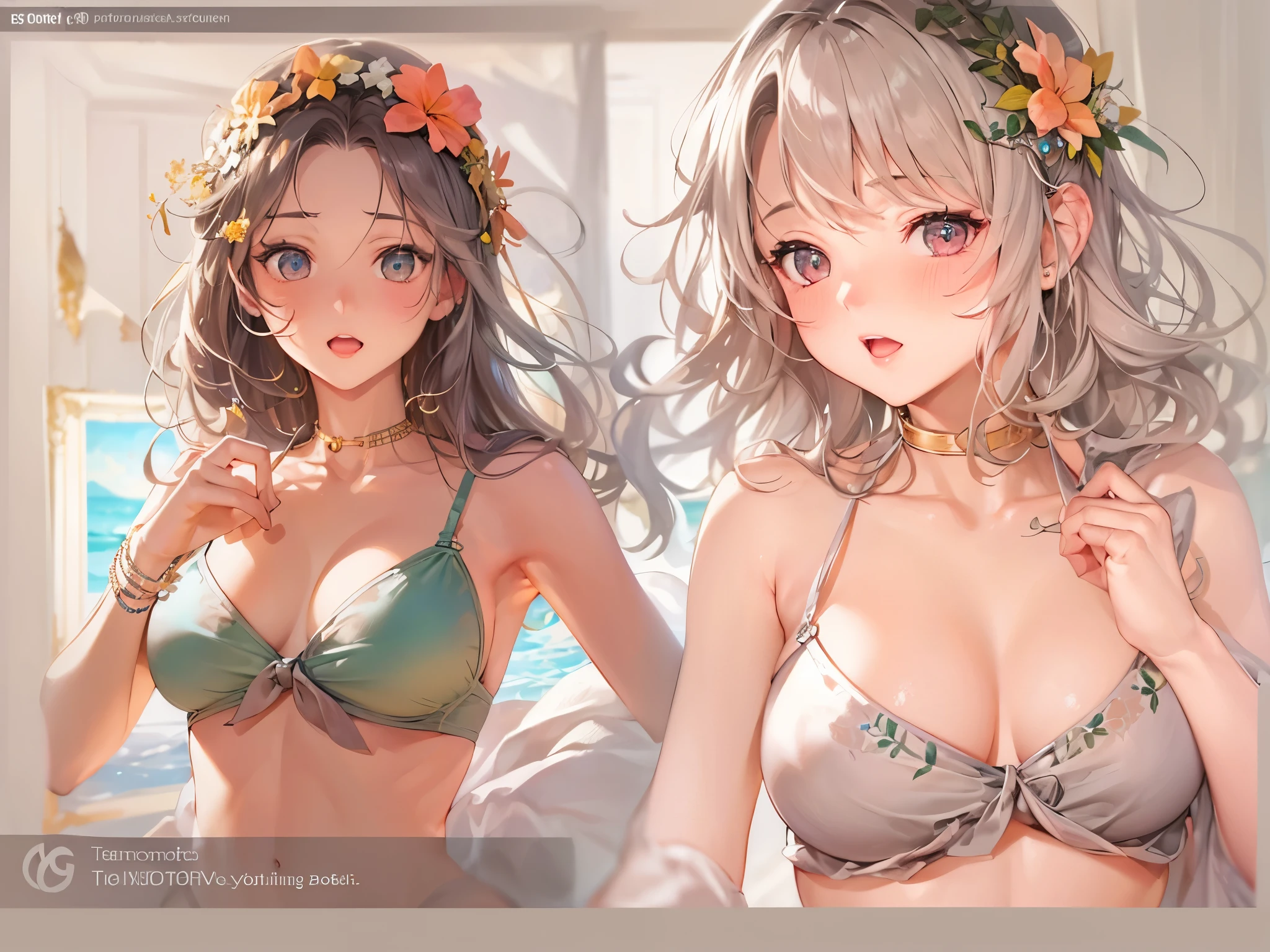 ((highest quality)),(ultra high resolution),(Super detailed),(detailed description),((best CG)),(best work of art),super precision art,great drawing art,(Art with precise details:1.5), (1 female:1.6),beautiful and well-shaped face:1.6,expensive:1.4,A small bikini type swimsuit on her body 1.7,belly button:1.6, Tropical beaches,