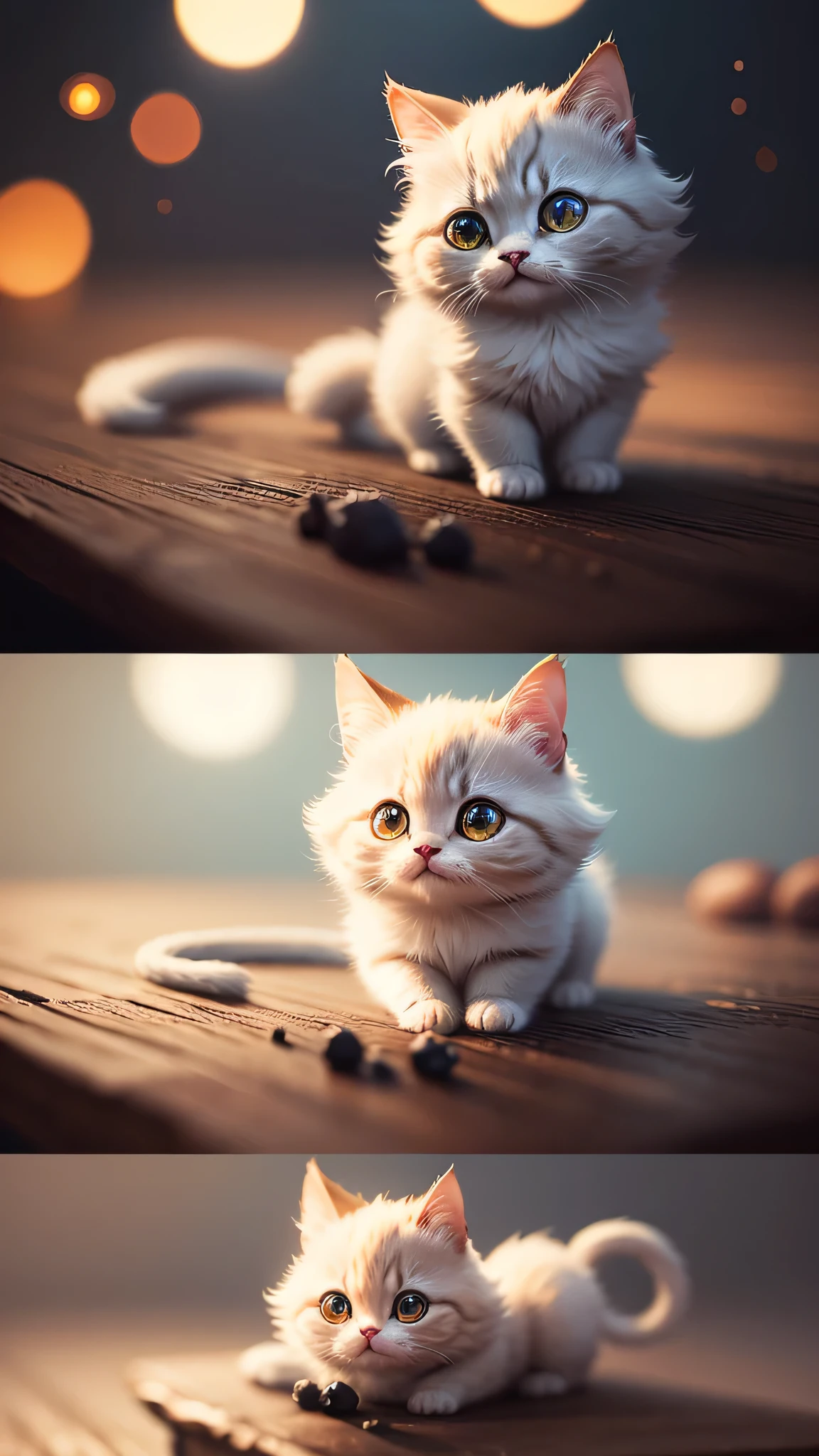 cute little surreal cat、Munchkin、Little、adorable fluffy、cinematic lighting effects、Charming、very cute、fantasy art、Bokeh、digital painting、soft lighting、4K resolution、 photorealistic rendering、very detailed、a realistic masterpiece、professional photography、