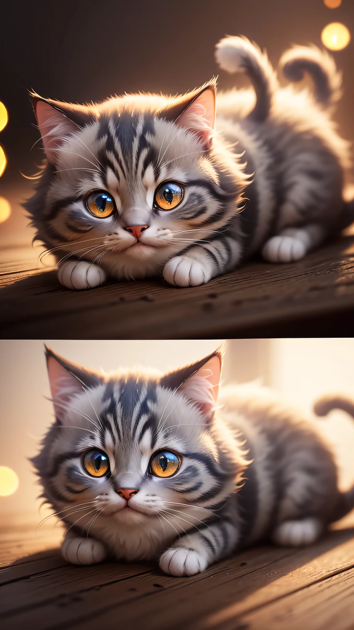 cute little surreal cat、Munchkin、Little、adorable fluffy、cinematic lighting effects、Charming、very cute、fantasy art、Bokeh、digital painting、soft lighting、4K resolution、 photorealistic rendering、very detailed、a realistic masterpiece、professional photography、