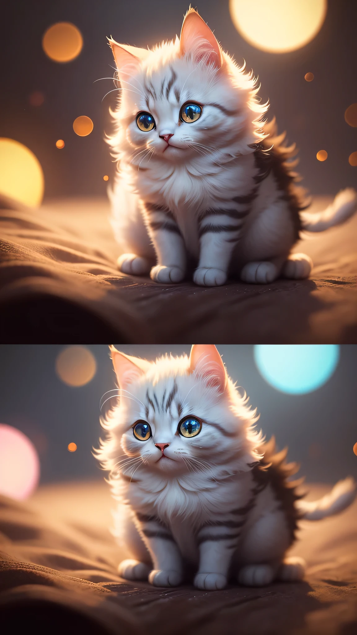 cute little surreal cat、Munchkin、Little、adorable fluffy、cinematic lighting effects、Charming、very cute、fantasy art、Bokeh、digital painting、soft lighting、4K resolution、 photorealistic rendering、very detailed、a realistic masterpiece、professional photography、