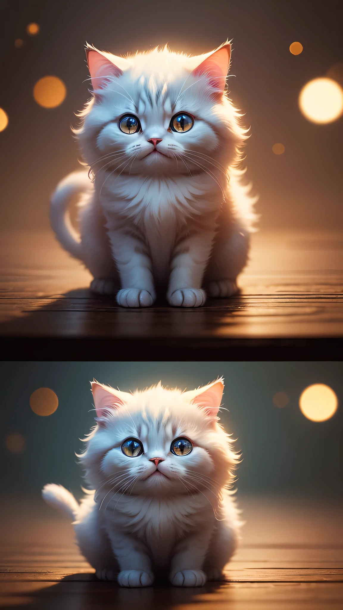 cute little surreal cat、Munchkin、Little、adorable fluffy、cinematic lighting effects、Charming、very cute、fantasy art、Bokeh、digital painting、soft lighting、4K resolution、 photorealistic rendering、very detailed、a realistic masterpiece、professional photography、