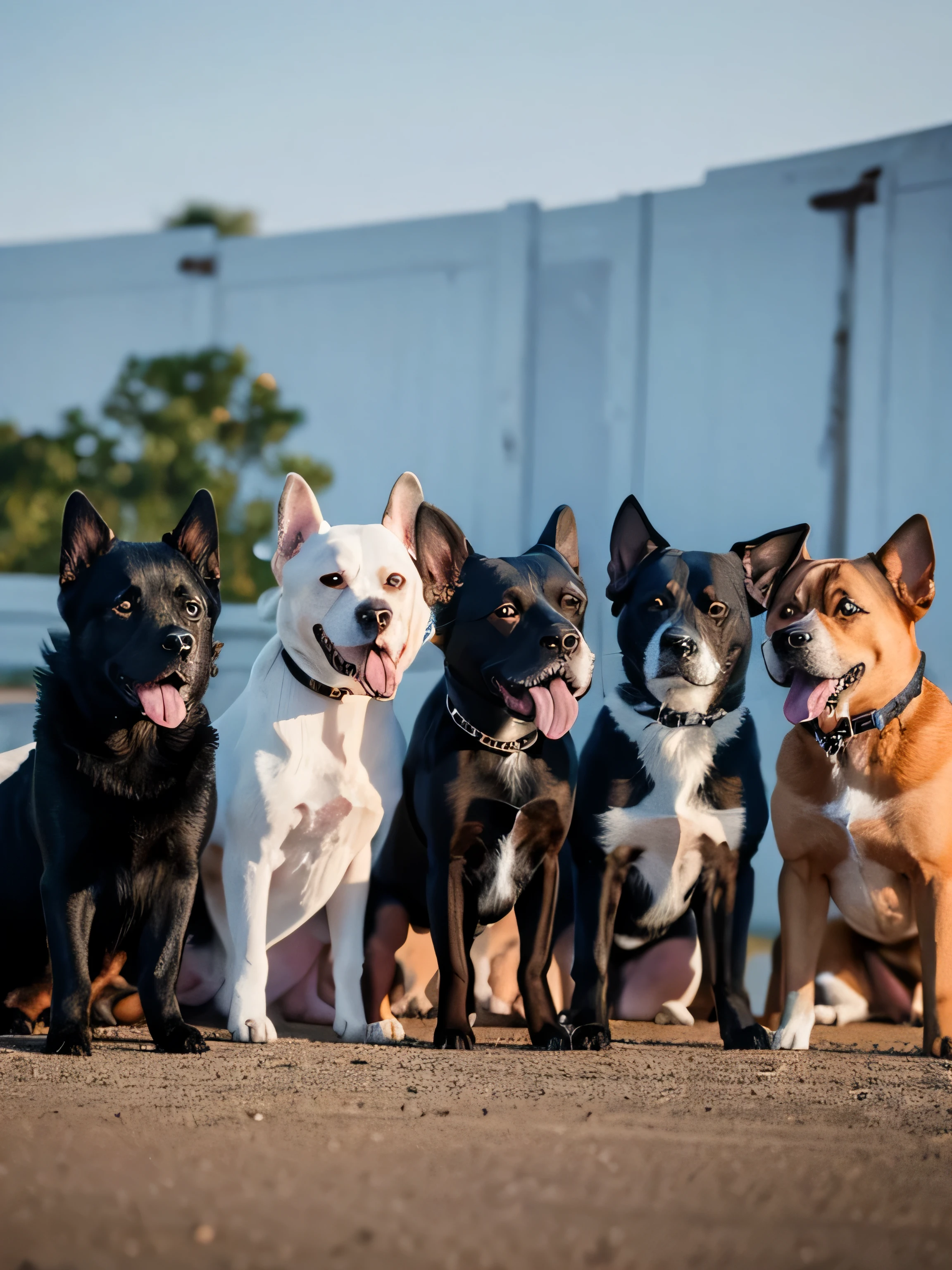 several dogs of different breeds barking