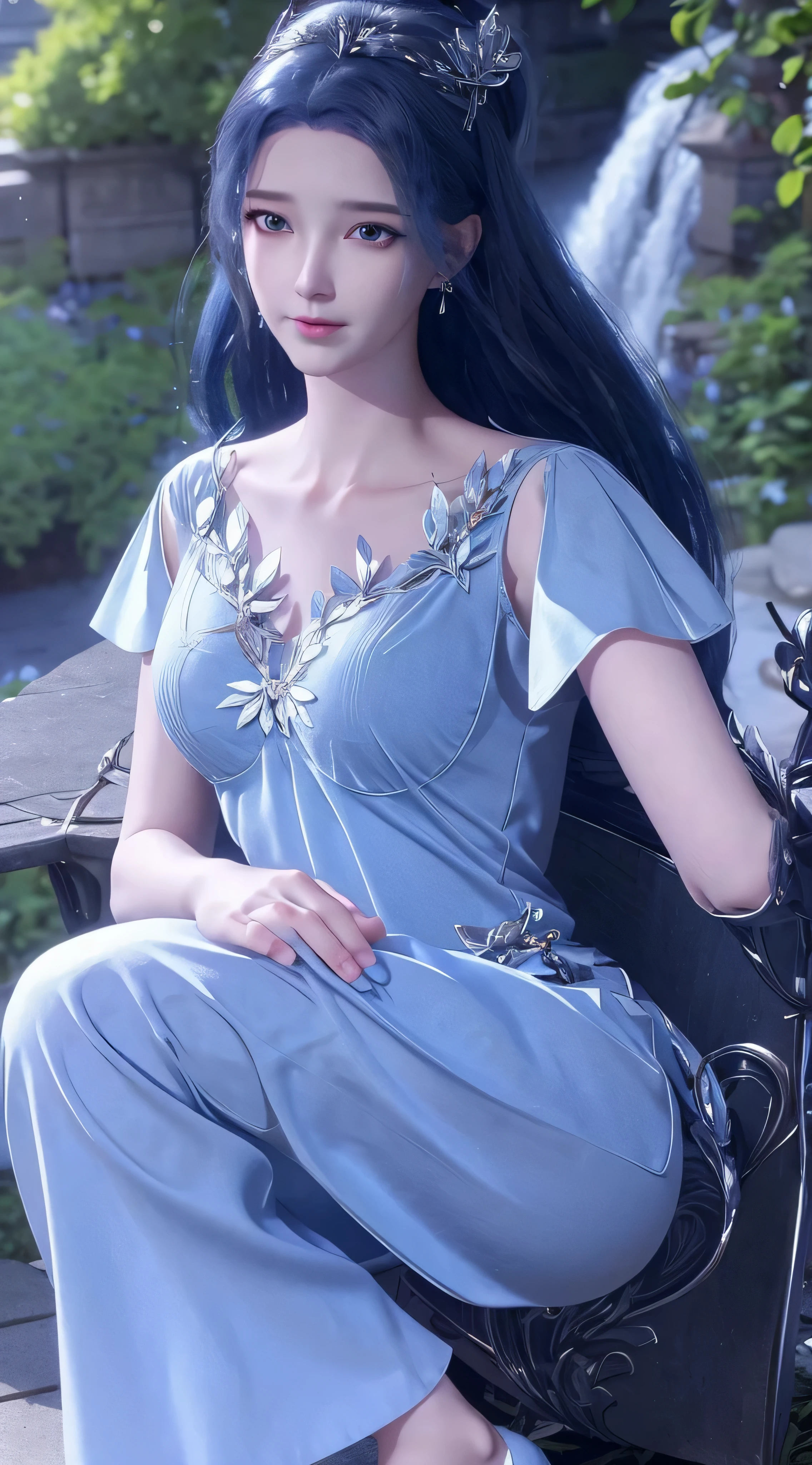 German woman in blue dress sitting on the windowsill, Cute anime waifu wearing nice clothes, Popular topics on cgstation, 8k high quality detailed art, Anime barbie doll dressed in white, Very detailed and beautiful fan art, Very detailed artgerm, squatting anime girl, flowing magic robe, Beautiful anime woman, wopsonsakimicchan