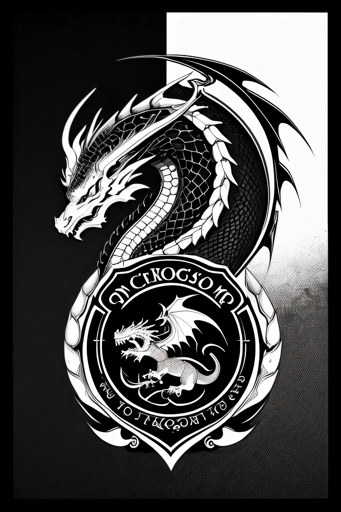 black and white logo beautiful dragon . monochrome color