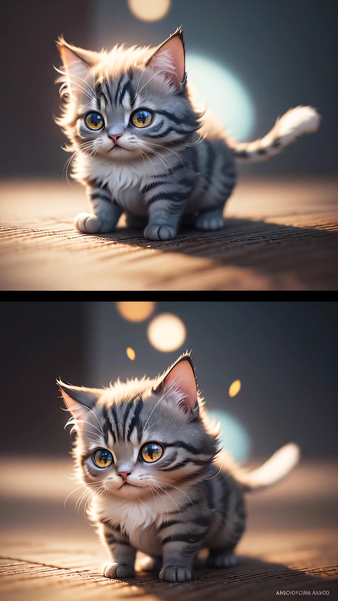 cute little surreal cat、Munchkin、Little、adorable fluffy、cinematic lighting effects、Charming、very cute、fantasy art、Bokeh、digital painting、soft lighting、4K resolution、 photorealistic rendering、very detailed、a realistic masterpiece、professional photography、