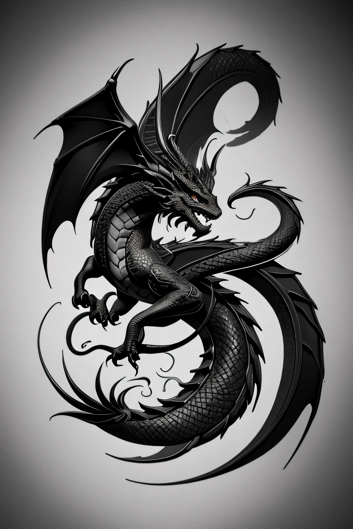 black and white logo beautiful dragon oriental . monochrome color in tattoo style 