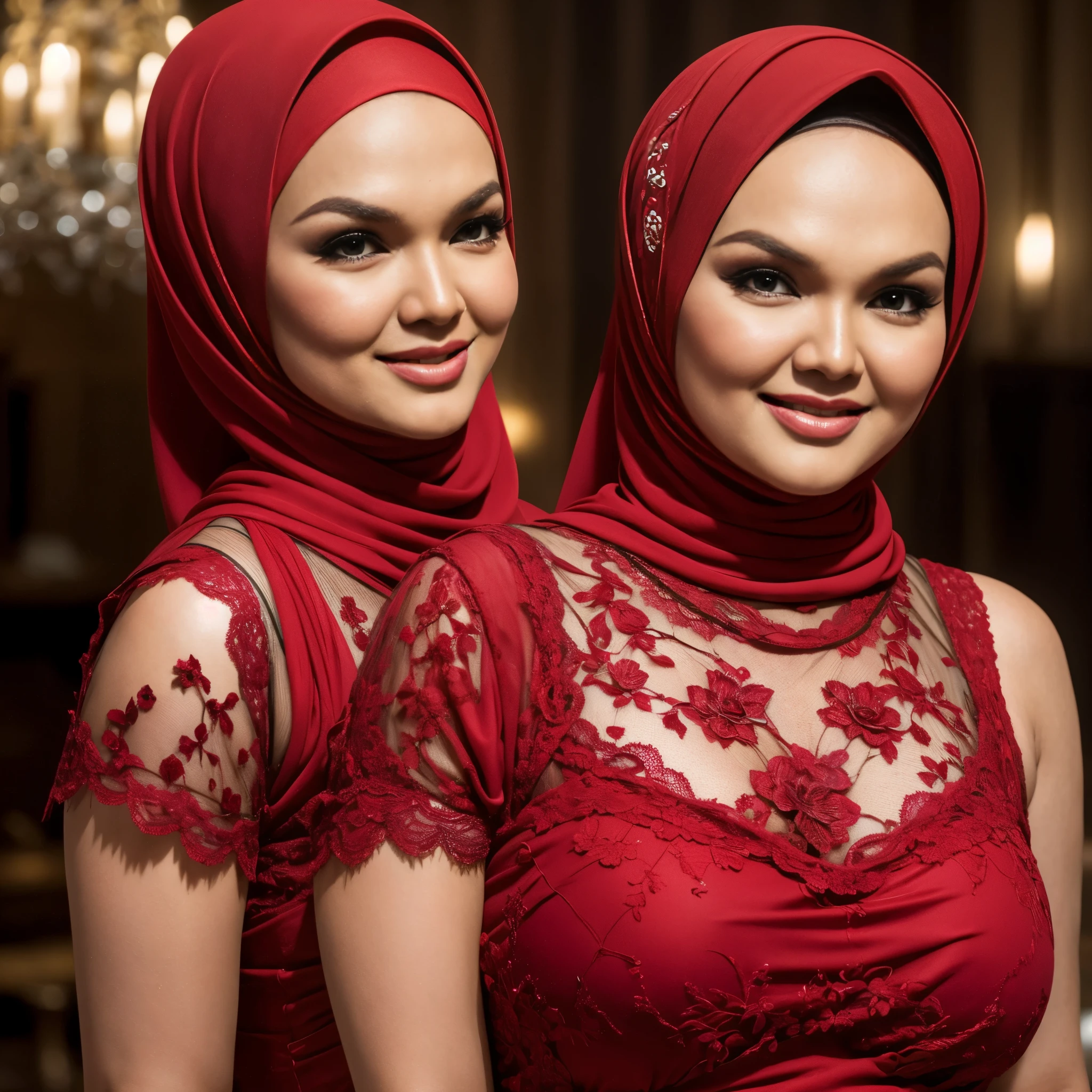 (Red Dark Hijab) Siti Nurhaliza Malaysian Actress 55-Years-Old, (lace TANK top at river)