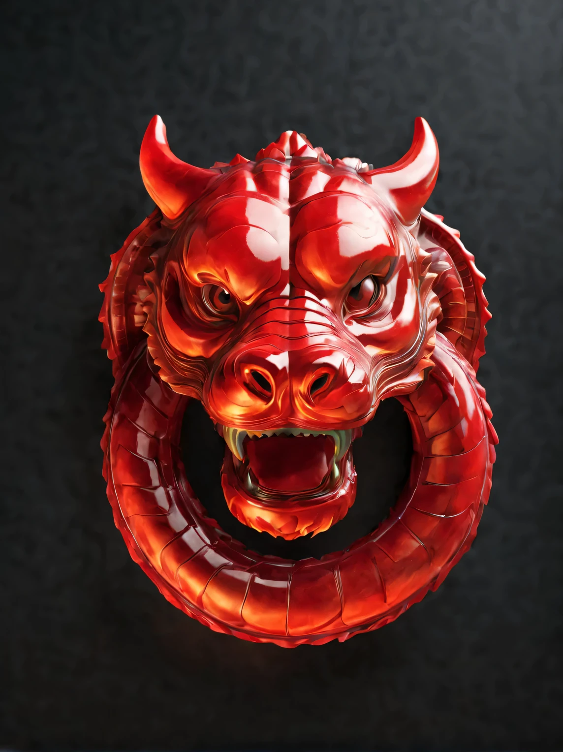 （product design），（Close-up of red lantern in the shape of Chinese dragon head），background：black，3D， cutting