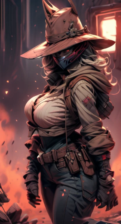 cowboy shot, lonesome desert, sunset, rugged hat, leather, dust, Cowgirl, bounty hunter,  massive perfect breast, shortstackbt