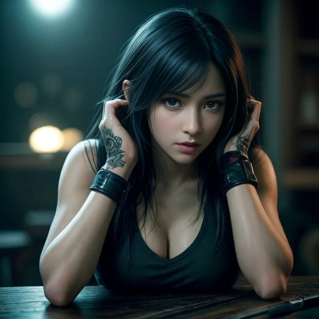 (best quality,ultra-detalhado),(Realistic:1.37),Tifa Lockhart,Rosto bonito e detalhado, textura ultra realista, rosto delicado, corpo delicado, serious expression, cores vivas
