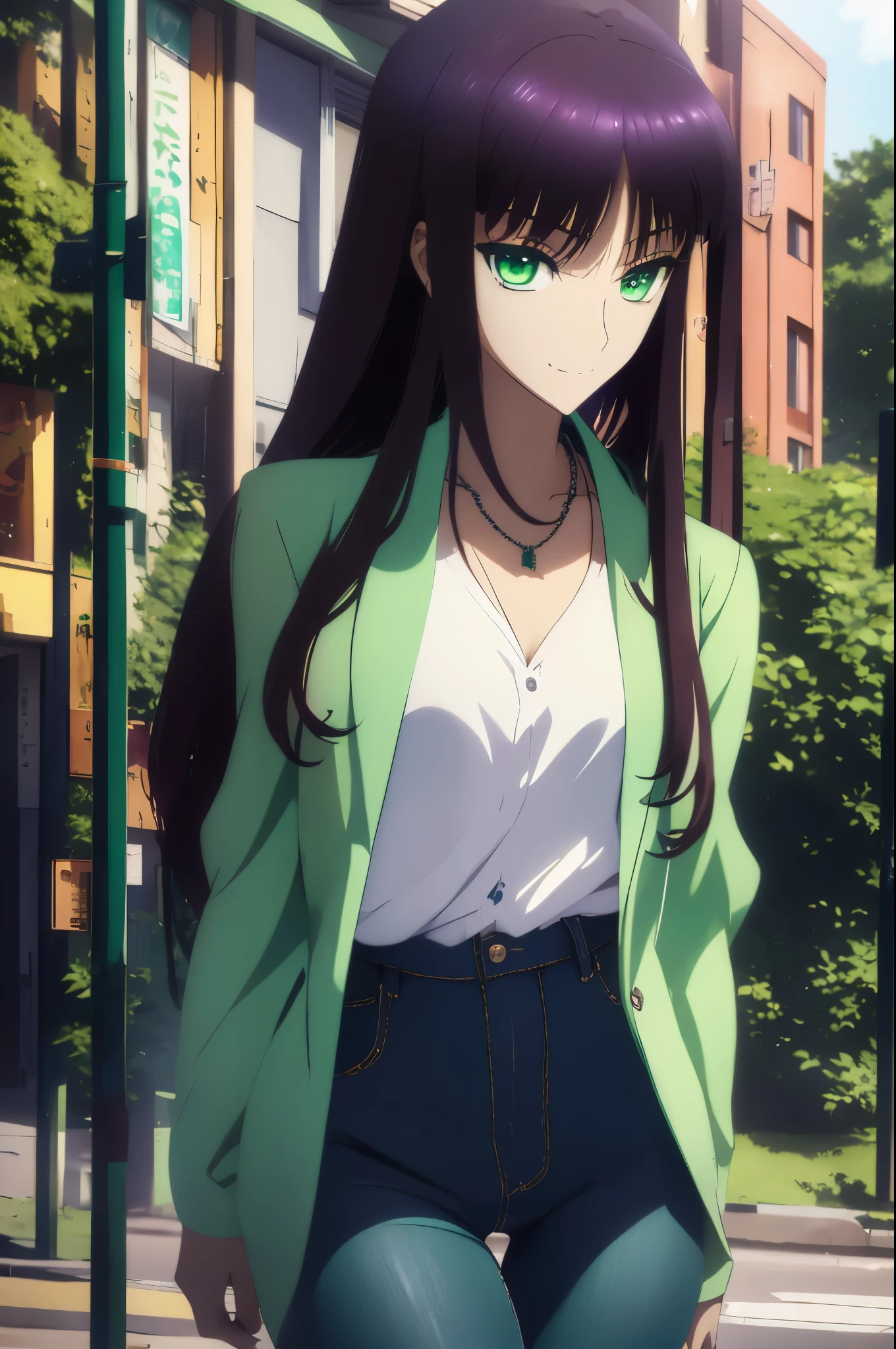 HDR, Super detailedなイラスト, highly detailed face, RAW photo, film grain, Are standing,connect UHD and 8K, 長い赤紫髪と緑の目をしたanime girl,anime moe art style, 若いanime girlの接写, Smooth anime CG art,beautiful anime high school girl, anime moe art style, surreal high school girl, Seductive anime girl, anime girl, 魅力的なanime girl, surreal high school girl, anime girl,8K UHD, High resolution,Very detailed CG, high quality shadows, Detail beautiful delicate face, ディテール美しいdelicate eyes,BREAK is(Highly detailed 8K wallpaper),(Highly detailed CG 8K wallpaper),Makima-san (chainsaw man),Scathach (fate/grand order),Reika Shimohira ,high resolution,Very delicate and beautiful CG illustration,highest quality,realistic skin feel,realistic fabric,realistic texture,(((muste piece))), (((best quality))),8K,At 32K,masterpiece,beautiful attractive anime woman,Super fine,Super detailed,High resolution,surreal high school girl,master piece, best quality, high quality, High freshness, high quality texture, high quality shadow, high detail,fine details,1 girl,high school student,solo,Soio,Only one person,Alone,There is only one person,That kind of thing,Adult-like atmosphere,beautiful long legs,beautiful breasts,beautiful thighs,toned legs,Beautiful leg lines,thin waist,mature body girl,reddish purple hair,reddish purple hair,purple hair,cassis colored hair,silky smooth hair,colorful hair,straight hair,shy smile,A happy smiling face,lively look,cute smile,cool beauty,Beautiful woman,handsome face, beautiful realism,temptation expression,bewitching face,calm expression,beautiful hair,smile,colorful eyes,green eyes,jade eyes,beautiful eyes,bright eyes,delicate eyes,jewel-like eyes,jade eyes,bulging eyes,(green eyes:1.5),captivating face,8 head body,height:171cm,彼女は首にnecklace身に着けています,necklace,beaded necklace,magatama accessories,smile,colorful eyes,green eyes,jade eyes,beautiful eyes,bright eyes,delicate eyes,jewel-like eyes,jade eyes,bulging eyes,(green eyes:1.5),captivating face,model photos,, Tachi-e, high detail, modern art, romanticism, Realism, hyper realism, cinematic lighting, ray trace, Fuji color, bust shot, 8K, super detail, curate, best quality, 16 km race,outdoor,bustling street,black turtleneck,blue pants,jeans,blouson,private server,winter,stroll,walking,cowboy shot,winter jackets,