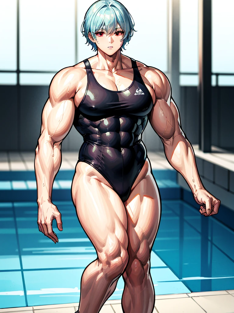 chun-li, ripped muscle, muscular body, small breast, pale skin, smile(blush), nude, pantyhose, sixpack abs, [ultra detailed skin:1.2], double bun, 8k uhd, pussy, full body, crowd, public, night, poolside, standing,