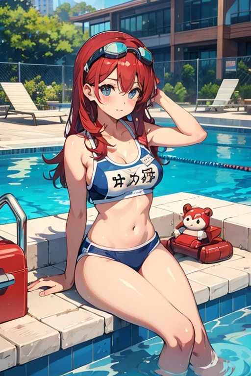 Beauty、goggles、school swimwear、meaty、Glamour、sitting、pool