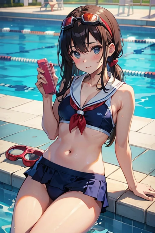Beauty、goggles、school swimwear、meaty、Glamour、sitting、pool