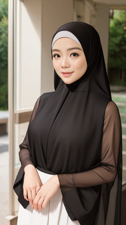 half body view, a malay woman named mira is wearing dark brown shawl, outdoor, sexy pose, starry sky, firm round breasts, smile, at night in a malay village, blackout, a single candle light illuminates the room, no interior lighting, dark ambient, masterpiece, 8K, absurdres