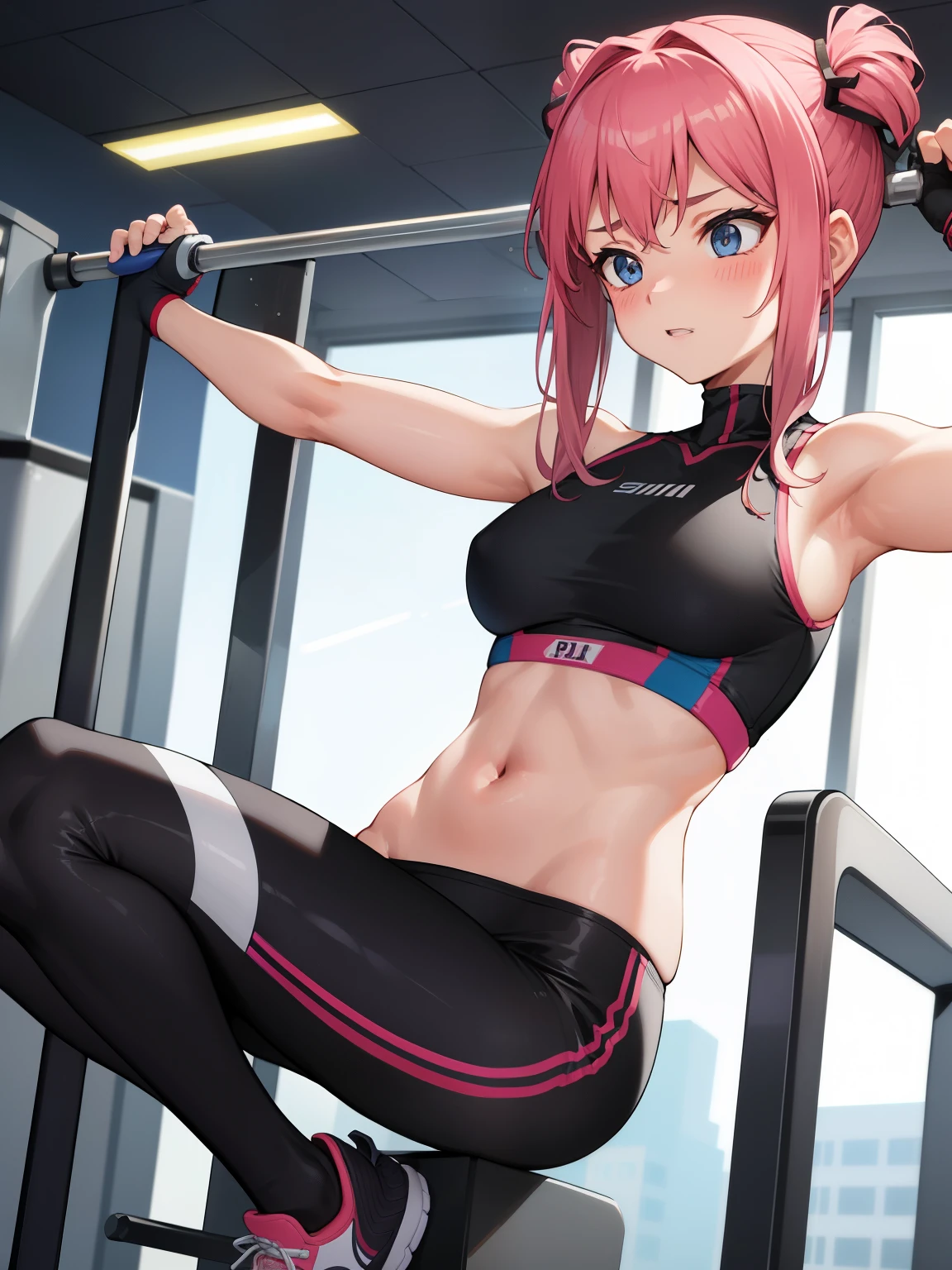 1girl, ultimativ stark, befindet sich im fitnessstudio, ((sehr starke bauchmuskeln))