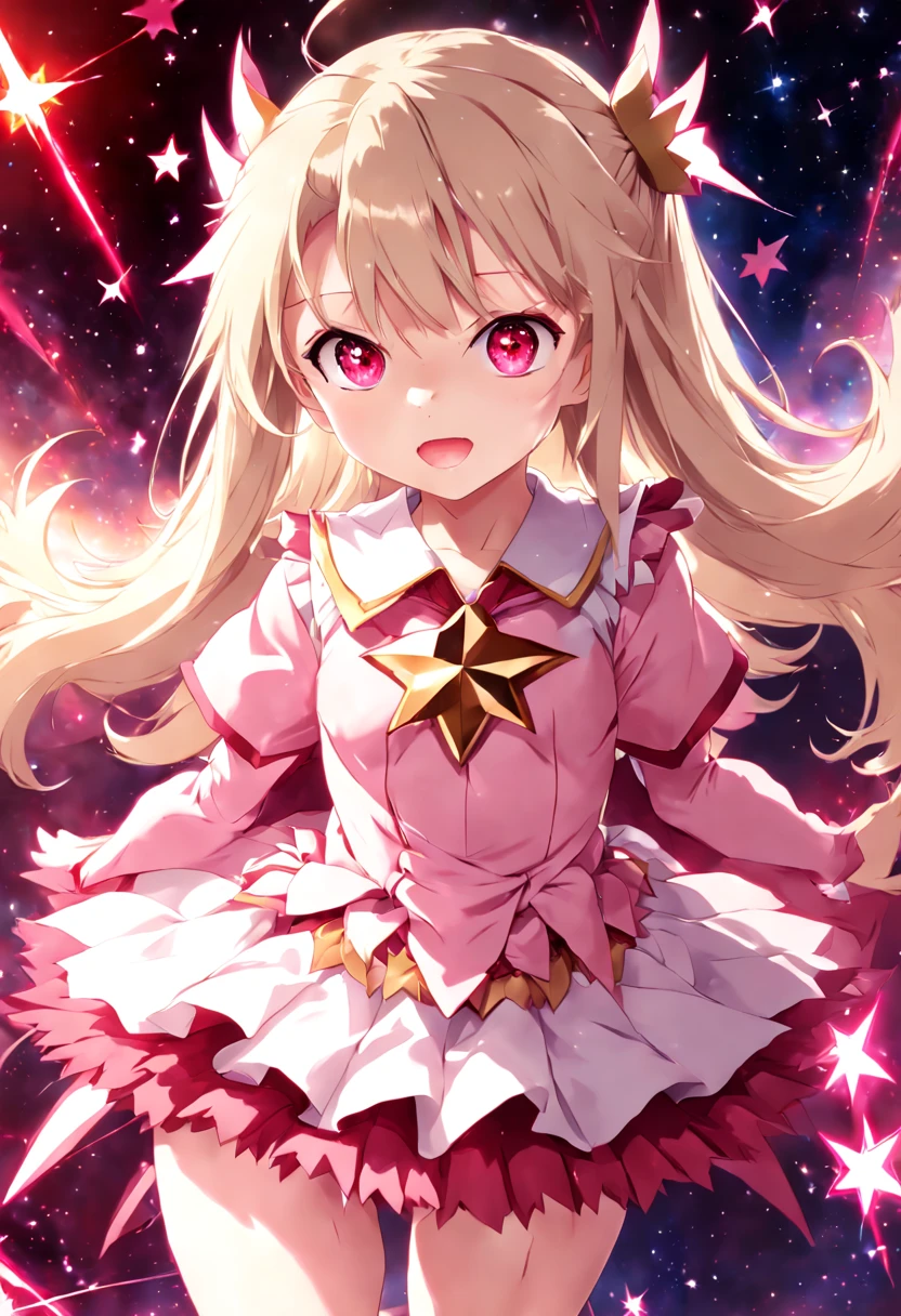 girl, illya, red eyes, blonde hair,
Pink Idol Uniform, Star Effect,
